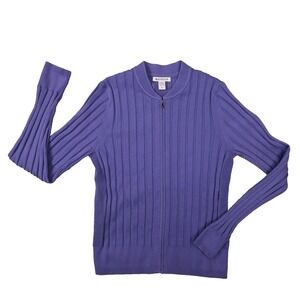 Athleta Purple Ribbed Zip-Front Sweater Cardigan Medium